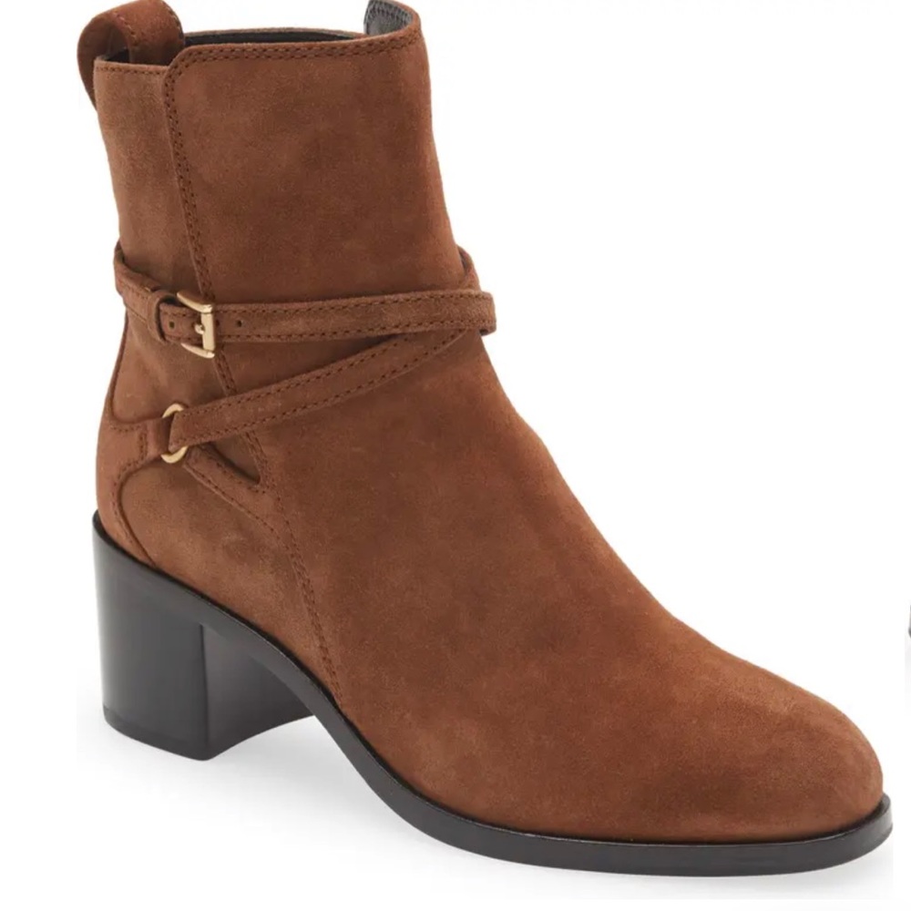 rag & bone Hazel Buckle Booties Chestnut Suede Brown Leather Italy 7 NWOB